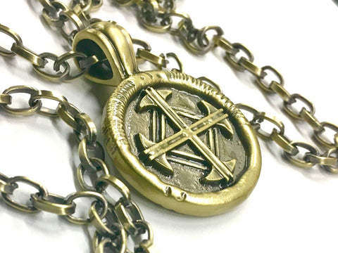 Bronzed Serenity Prayer Necklace Medal Tag Cross Brass Link Chain Crazy Design Pendant for Mens Boys Christian Jewelry