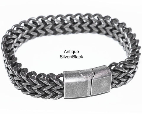 Wide Chain Bracelet for Men Black Gold Silver Double Thick Cuff Bangle Active Wear Stainless Steel Engraved Boys Design Jewelry Jewellery