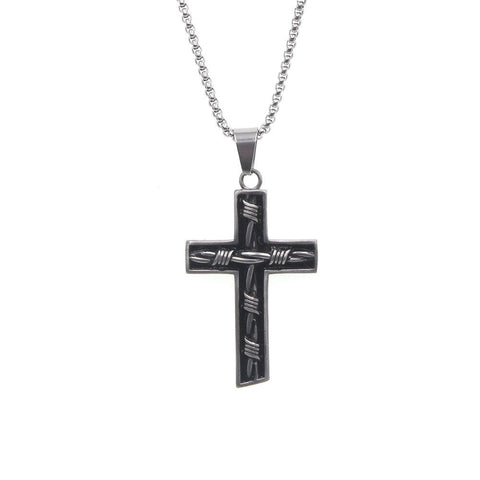 3D barbed wire crucifix cross catholic orthodox waterproof stainless steel box chain necklace for men gold black hip hop jesus