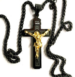 Medium black gothic crucifix cross catholic necklace for men black gold jesus stainless steel box chain jewelry for man boys INRI