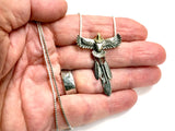 Solid Sterling Silver Western Bald Eagle Pendant Feather Detail Engraved Necklace Biker Box Chain Mens Jewelry Jewellery