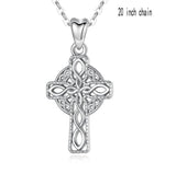 Irish Celtic Solid Sterling Silver Cross Necklace Interwoven S925 Pendant for Women Cast Jewelry link Chain Jewellery for Girls