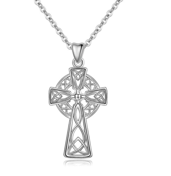 Irish Celtic Solid Sterling Silver Cross Necklace Intricate S925 Pendant for Women Cast Jewelry link Chain Jewellery for Girls