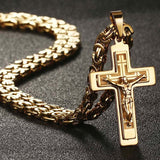 Large Crucifix Cross Orthodox Men Byzantine Necklace Waterproof Jewelry Silver Gold Black Heavy Stainless Steel Curb Chain hip hop Jesus