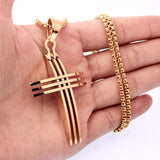 Large 3 Crosses 3 Bar Necklace Waterproof 3 Layer Gold Triple Cross Stainless Steel and Chain Christian Jewelry Catholic Orthodox Crucifix