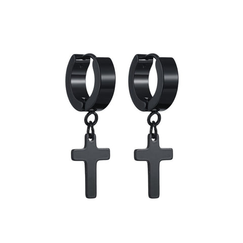 Mens Dangle Cross Earrings Lever Back Hipster Club Dance Punk Earrings Waterproof Dangle Black Silver Gold Cross of Jesus Korean Jewelry