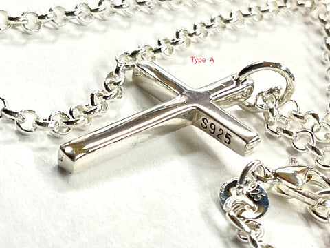 Solid Sterling Silver Cross S925 Stamp Accent Stainless Steel Necklace Old World Silver