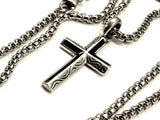 Solid Sterling Silver Cross Black Accent Stainless Steel Necklace for Men Old World Silver S925 Necklace Cross 2 Color Super Box Chain Jesus