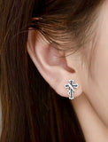 Solid Sterling Silver Cross Cuff Earring Vine Prayer S925 Hypoallergenic Back Elegant Dainty Sparkling Jewelry young girls