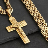 Large Crucifix Cross Orthodox Men Byzantine Necklace Waterproof Jewelry Silver Gold Black Heavy Stainless Steel Curb Chain hip hop Jesus