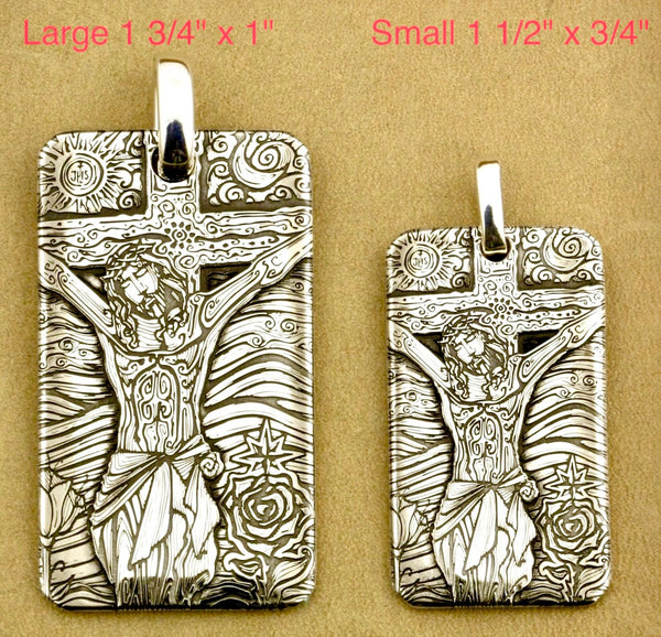 solid sterling silver engraved s999 dog tag jesus image crucifix cross necklace calvary biker waterproof medallion mens christian jewelry