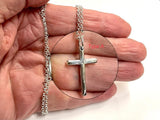 Solid Sterling Silver Cross S925 Stamp Accent Stainless Steel Necklace Old World Silver