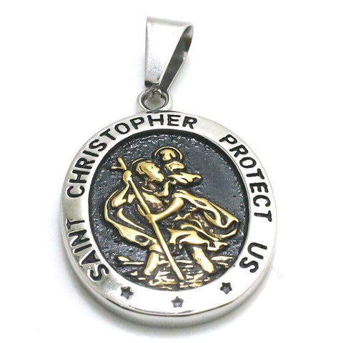 Saint Christopher Necklace Mens Medal Protect Travelers Silver Black Gold All Stainless Steel Medallion Patron Saint