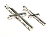 Solid Sterling Silver Cross S925 with Black Accent Stainless Steel Chain necklace for Men Women Old World Cross 2 Color Wheat Chain Jesus