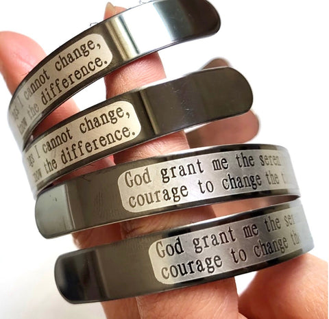 Silver Serenity Prayer Cuff Bracelet All Stainless Steel Bangle Engraved Cuff