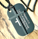 I can do all things Cross and Dog tag necklace for men Black Philippians 4:13 through christ who strengthens me Waterproof Stainless Steel