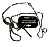 I can do all things Cross and Dog tag necklace for men Black Philippians 4:13 through christ who strengthens me Waterproof Stainless Steel