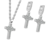 Set - sterling silver zircon cross earrings and necklace S925 pendant for women cast jewelry link chain jewellery for girls