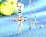 Set - sterling silver zircon cross earrings and necklace S925 pendant for women cast jewelry link chain jewellery for girls