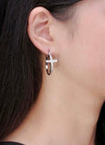 Large Silver or Gold Cross Hoop Earrings Cuff Round Cross Earrings Rhinestone Medium Modern CZ  Fashion for Women Girls Cross Jesus Jewelry