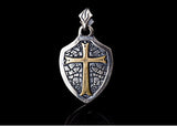 Solid Sterling Silver Cross Shield Jesus Crucifix Cross Shield Necklace Calvary Biker Waterproof Medallion Mens Christian Jewelry