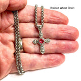 925 Solid Sterling Silver Red Ruby Cross Vintage Antique Necklace S925 Pendant for Women Cast Jewelry link Chain Jewellery for Girls