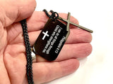 I can do all things Cross and Dog tag necklace for men Black Philippians 4:13 through christ who strengthens me Waterproof Stainless Steel