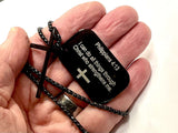 I can do all things Cross and Dog tag necklace for men Black Philippians 4:13 through christ who strengthens me Waterproof Stainless Steel