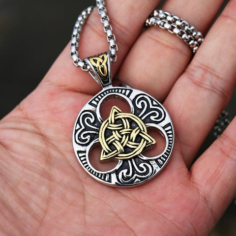 Silver Celtic Irish Knot Necklace Pendant Chain Super Thick Cast Large Vintage Filigree Viking Heavy Chain Viking Trinity Love Waterproof