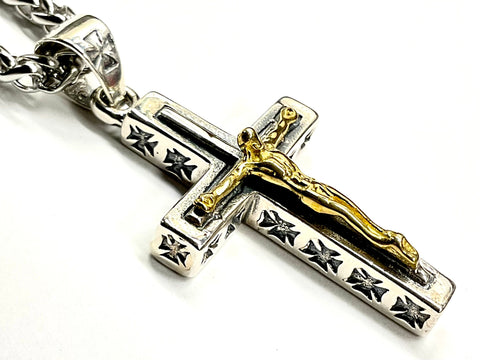 s925 crucifix cross necklace medium solid sterling silver for men silver and gold old world catholic orthodox 3 color jesus