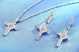 Set - sterling silver zircon cross earrings and necklace S925 pendant for women cast jewelry link chain jewellery for girls