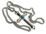 Turquoise Cross Solid Sterling Silver S925 Necklace Western Style S925 Bright Silver Pendant Men Cast Jewelry Heavy Chain