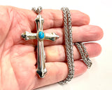 Turquoise Cross Solid Sterling Silver S925 Necklace Western Style S925 Bright Silver Pendant Men Cast Jewelry Heavy Chain