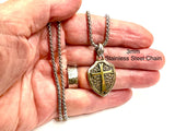 Solid Sterling Silver Cross Shield Jesus Crucifix Cross Shield Necklace Calvary Biker Waterproof Medallion Mens Christian Jewelry