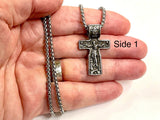 Ancient Crucifix Russian Orthodox Cross All Silver Necklace for Men Stainless Steel Viking Jesus