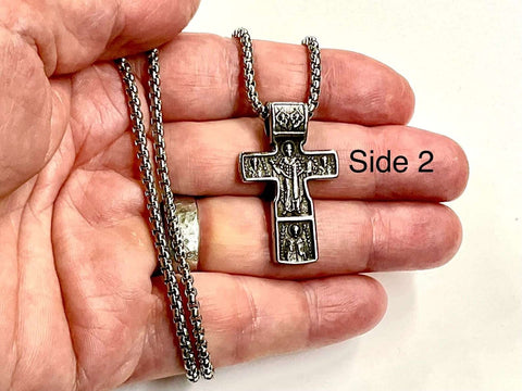 Gothic Crucifix Catholic Cross Ancient Crucifix Russian Orthodox Necklace Silver Gold Heavy Stainless Steel Thick Chain Jewelry