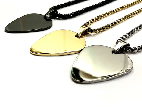 Guitar Pick Necklace Black Silver Waterproof Hypoallergenic Stainless Steel Pendant Heavy Chain Mens and Boys Jewelry jewellery