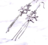 Solid Sterling Silver 3 Strand Cross Tassel Earrings Chain Dangle Studs Antiqued S925 Boho Wedding Jewelry Simple Cross of Jesus Crucifix