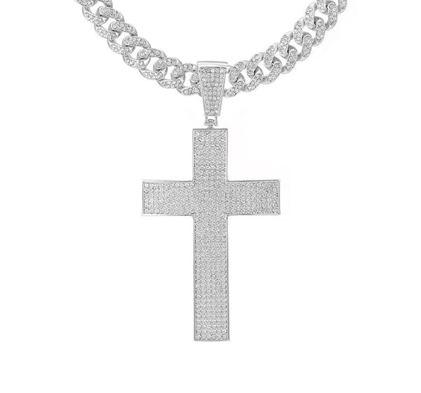 Large Bling Crucifix Cross and Swag Bling Chain Necklace for Men Silver Gold Iced Out Rapper CZ Heavy Thick Curb Chain Jewelry Jewellery