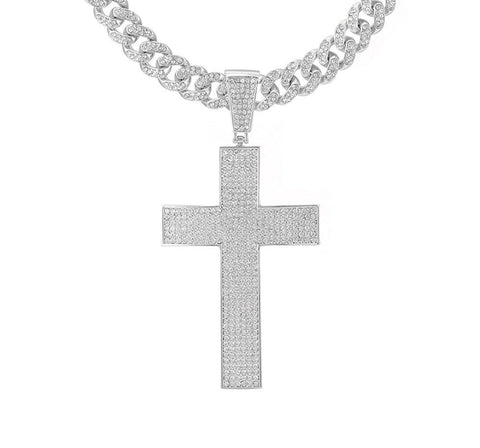 Large Bling Crucifix Cross and Swag Bling Chain Necklace for Men Silver Gold Iced Out Rapper CZ Heavy Thick Curb Chain Jewelry Jewellery