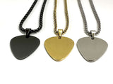 Guitar Pick Necklace Black Silver Waterproof Hypoallergenic Stainless Steel Pendant Heavy Chain Mens and Boys Jewelry jewellery