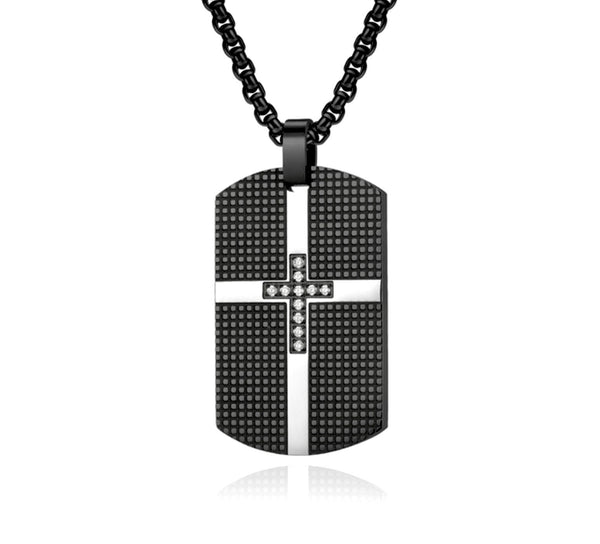 Cross Necklace Black Dog Tag Super Thick with Chain Heavy Stainless Steel Prayer Crazy Design Pendant Mens Hip Hop Boys Christian Jewelry