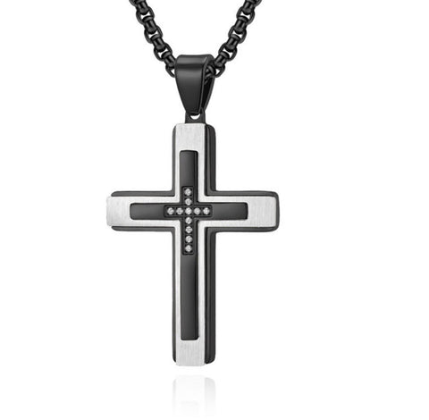 Medium Black Gothic Crucifix Cross Catholic Necklace for Men Black Jesus Gold Stainless Steel Box Chain Jewelry Boys Jewellery