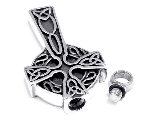 Irish celtic knot memorial urn cross silver necklace pet cremation waterproof stainless steel urn for ashes remains men man woman jewellery