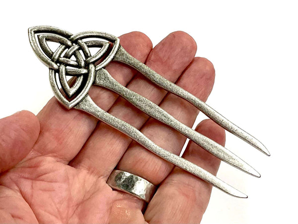 hair pic celtic knot 3 prong heavy long huge viking pullback hairpin hairstyle clip hair accessories