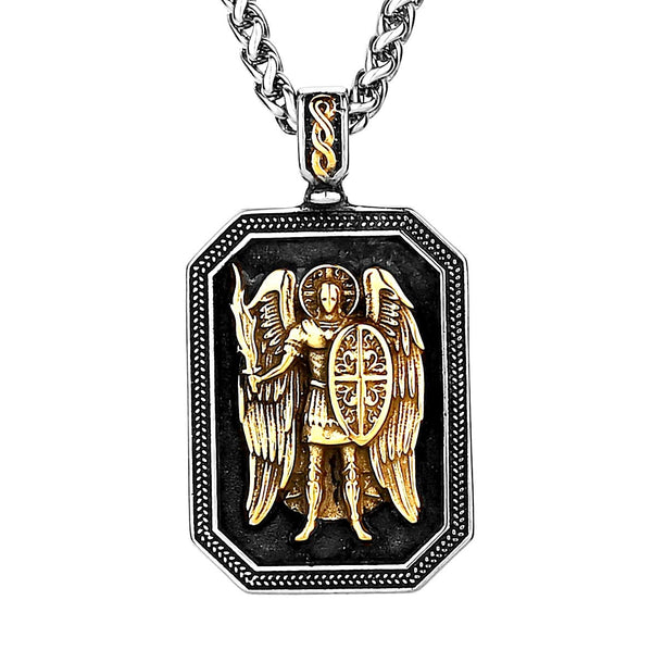 Gold Silver Saint Michael Winged Angel Waterproof Stainless Steel Protect Us Shield Silver St Michaels Patron Saint Police Officers Soldiers