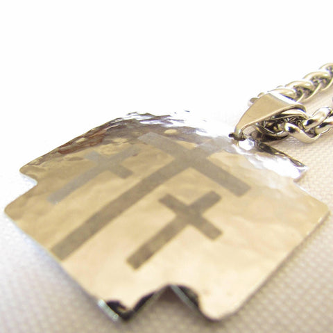 Hand hammered 3 cross dog tag necklace custom personalized heavy keel chain for men