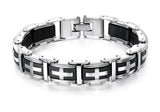 Heavy Silver Black Bracelet Cross Links for Mens Bangle Stainless Steel Engraved Boys Cuff Heavy Design Christian Jewelry Jewellery