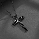 All Black 3 Crosses 3 Bar Necklace Waterproof 3 Layer Triple Light Weight Cross Stainless Steel and Chain Christian Jewelry Crucifix