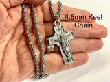 Gorgeous Vintage Jesus Ascension Cross Solid Sterling Silver Prince of Peace Dove Crucifix Catholic Antiqued Chain